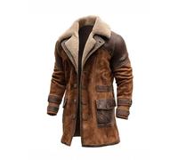 LYP-DEINEOMGS Vestes western for hommes, style cowboy vintage, longue veste en daim, trench-coat doublé sherpa, manteau à col en similicuir(3XL)