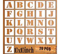 LYPER Ensemble de pochoirs à lettres de 10x10 pouces,26Pcs réutilisables à l'échelle de pulvérisation de pochoirs d'alphabet, modèles d'apprentissage pour la peinture, la décoration de mur en bois