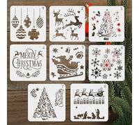 LYPER Lot de 8 pochoirs de Noël, 20,3 cm, échelle de Noël, réutilisables, en plastique, artisanat, flocon de neige, décoration DIY pour artisanat, art, dessin, peinture, verre, bois