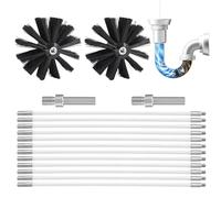 LYPPUL 16pcs Kit De Ramonage, Kit Ramonage Poele Pellet, kit Ramonage Cheminée, Hérisson ramonages avec 12 Tiges en Nylon 410 mm et 2 Têtes de Brosse pour Cheminée, Tuyaux, Sèche-Linge