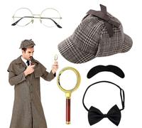 LYPPUL 5 Pièces Accessoires de Costume de Détective, Accessoires de Détective, Sherlock Holmes Cosplay Accessoires avec Chapeau de Détective Lunettes Fausse Moustache Loupe pour Carnaval, Cosplay