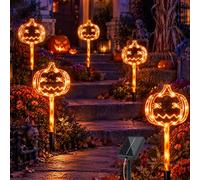 LYPPUL 5 Pièces Lanternes Solaires Halloween Fantômes, Décorations Étanches Jardin, LED Outdoor Solaire Plug, 8 Modes pour extérieur fête pierre tombale maison pelouse clôture balcon