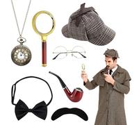 LYPPUL 7PCS Accessoires de Costume de Détective,Sherlock Holmes avec Chapeau de Détective,Accessoires de Costume de Détective des Années 1920,pour Enfants,Adultes,Halloween,Cosplay,Carnaval,Fête