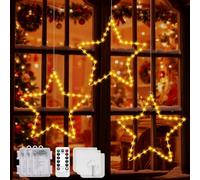 Lypumso Rideau Lumineux Étoiles, 3 Pièces 45LED Etoile Lumières de Fenêtre Noël 8 Modes, à Pile avec Minuterie IP44, Decoration Noel Lumineuse pour Interieur Exterieur, Fenetre, Chambre,Balcon,Mariage