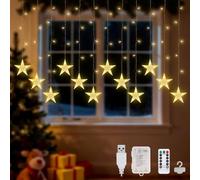 Lypumso Rideau Lumineux Étoiles, 3M 120LED Guirlande Lumineuse Noel 12 Étoile avec Crochet 8 Modes, Guirlande LED Noel Pile/USB IP44, Deco de Noël Interieur/Exterieur, Fenêtre, Chambre, Balcon