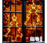 Lypumso Rideau Lumineux Noel, 2 Pièces 45 LED Lumières de Fenêtre Sapin de Noël 8 Modes, à Pile avec Minuterie IP44, Decoration Noel Lumineuse pour Interieur Exterieur, Fenetre, Chambre,Balcon,Mariage