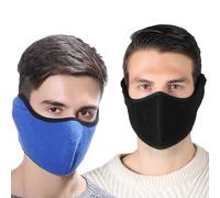 LYQQY Masque Chaud d'Hiver Anti-buée - 2 Pièces Avec Protège Réglable, à L'épreuve du Vent, Anti-Poussière - Bleu, Noir