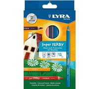 LYRA 3721120 Crayon de couleur Super Ferby 12 pièces en étui laqué triple face