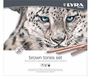 LYRA - Boîte métal de pastels et crayons esquisse tons bruns + accessoires - 25 pièces