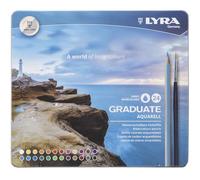 Lyra Crayons de couleur Graduate Aquarell – Boîte métal 24 crayons + 1 pinceau
