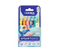 Lyra Groove Lot de 6 crayons de couleur en bois LYRA Groove Triple One 3 en 1, triangulaires, épais, laqués, mine de 10 mm, étui en carton, couleurs assorties