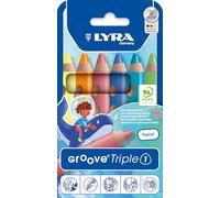 Lyra Groove Lot de 6 crayons de couleur en bois LYRA Groove Triple One 3 en 1, triangulaires, épais, laqués, mine de 10 mm, étui en carton, couleurs assorties