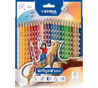 LYRA Groove Slim - Etui 24 crayons de couleur + 1 taille-crayon | Crayons de couleur en bois, manche naturel ergonomique, triangulaire, mine de 3,3 mm