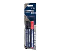 LYRA L4028005 Marqueur indélébile noir et rouge 1-4 mm, pour marquage professionnel sur surfaces lisses et rugueuses, blister avec 3 marqueurs (2 x noir, 1 x rouge)
