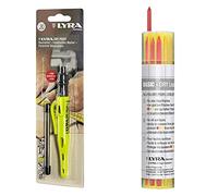Lyra L4498104 LYRA DRY PROFI Marqueur de construction avec taille-crayon et clip Mine universelle en graphite 2B 2,8 mm & Lot de 12 mines de crayon (6X gris, jaune, 3X rouge) pour toutes les surfaces