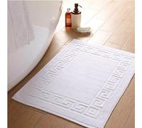 Lyra Linens Tapis de bain 100 % coton égyptien - 700 g/m², tissu éponge doux et absorbant, blanc classique avec motif clé grecque, taille 51 x 76 cm (2)