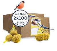 Lyra Pet® 2 x 100 boules de graisses sous filet à 90 g = 9 kg | Source d'énergie pour les oiseaux sauvages | Nourriture riche en nutriments pour les oiseaux sauvages | Nourriture grasse l'été &l'hiver