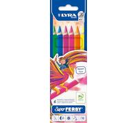 LYRA Super Ferby - Etui 6 crayons de couleur - Neon | Crayons de couleur en bois, triangulaires, laqués, mine 6,3 mm, couleurs assorties, fluo