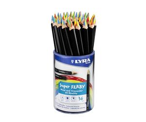 LYRA Super Ferby Lot de 36 stylos 4 couleurs, laqués en noir, boîte ronde