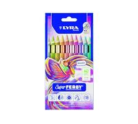 LYRA Super Ferby Metallic Lot de 10 crayons de couleur en bois, triangulaires, épais, laqués, mine de 6,3 mm, étui en carton, couleurs métalliques assorties