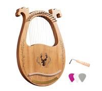 Lyre Harpe Boîte de résonance harpe Lyre en bois à 16 cordes, Instrument avec clé réglage, 3 pièces(Natural Wood)