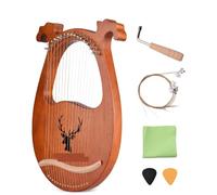 Lyre Harpe Harpe Lyre à 16 cordes, Instrument en bois massif avec motif d'élan, réglage des de marteau, pics tissu nettoyage for débutants