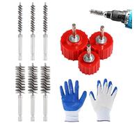 Lyreh 10pcs Kit Brosse de Nettoyage pour Tuyau en Cuivre pour Perceuse Électrique, Comprend Une Outil Nettoyage Tuyau Cuivre de 1,27cm 1,91cm 2,54cm et 6pcs Brosse Metallique avec Gants