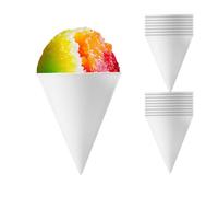 Lyreh 16pcs Réutilisables Gobelets à Cône de Neige, 10,3x8cm Plastique Gobelet Glace Pilée Blancs Cornets de Crème Glacée Compatibles avec Nostalgia & Cuisinart Machines à Cônes Neige