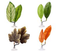 Lyreh 4pcs Hamacs en Forme de Feuille Betta, Réglables en Plastique Décoration d'Aquarium avec Ventouse et Support pour Le Repos du Guppy Soie à Quatre Yeux (Jaune, Vert, Marron)