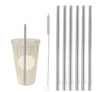 Lyreh 6pcs Pailles en Acier Inoxydable pour Starbucks Cold Cup Venti 16 oz, Réutilisables Droites Métal Pailles avec Brosse Nettoyage Sans BPA Idéales Remplacer pour Starbucks Gobelets
