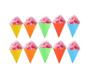 Lyreh Lot de 10 Gobelets à Cône de Neige Réutilisables, 10,3 x 8 cm Plastique pour Glace Pilée Sirop Compatibles avec la Machine à Cône Neige Nostalgia et Cuisinart (Jaune, Rouge, Bleu, Orange, Vert)