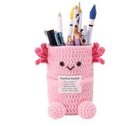 Lyreh Pot à Crayons Axolotl au Crochet, Porte-Stylo Animal Positif avec Carte d'Encouragement Fournitures de Rentrée Scolaire pour Motiver Élèves et Organiser le Bureau (Rose)
