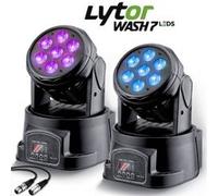 lyres lytor pack wash7 leds pro dmx rvb 4w + blanc pack de 2 - en dmx-512 (7 ou 12 canaux) + câble xlr mâle/femelle 1,5m Blanc