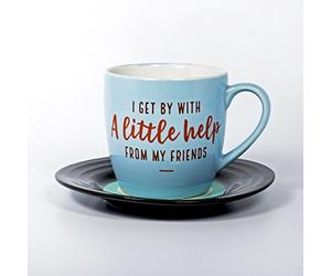 Lyrical Mug - Ensemble-cadeau de Tasse et Soucoupe Céramique avec paroles de chanson "Ami" - John Lennon & Paul McCartney - Autorisé par SONY / ATV - thumbs up! - 1001704, Bleu