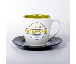 Lyrical Mug - Ensemble-cadeau de Tasse et Soucoupe Céramique avec paroles de chanson "Hard Day´s Night" - John Lennon & Paul McCartney - Autorisé par SONY / ATV - thumbs up! - 1001706