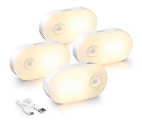 Lyridz Lot de 4 veilleuses rechargeables à coller n'importe où avec détecteur de mouvement Blanc chaud 1-20 lm LED avec crépuscule à l'aube, escaliers, couloir
