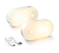 Lyridz Veilleuse à intensité variable avec détecteur de mouvement et intensité variable USB Petit éclairage d'orientation pour bébé, chambre d'enfant, cuisine, couloir (blanc chaud) 2 pièces