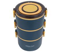 lyrlody Boîte à Déjeuner Boîte à Portable avec 2 200 Ml, 3 Compartiments Amovibles, Couvercle en Silicone et Plateaux en Plastique, Récipient Alimentaire Rond pour la Maison, le Bureau, les (Bleu