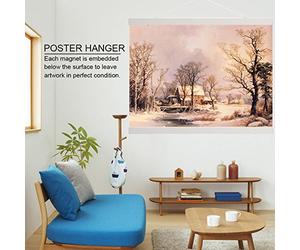 lyrlody Cadre d'affiche Magnétique en Sciure de Bois Compressée Blanche, 4 Bandes de Bois, Aimants Puissants, Corde de Suspension de 21 à 80 Cm, pour Affiches, Photos, Impressions, œuvres d'art,