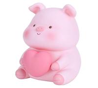 lyrlody Tirelire Cochon en Résine avec Veilleuse, Design Mignon, 12 x 12,5 x 16 cm(Rose)