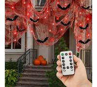 Lyrow Lot de 24 chauves-souris d'Halloween à suspendre avec lumières DEL et tissu effrayant pour décoration d'Halloween - Fausse chauve-souris noires réalistes avec jolis autocollants pour yeux