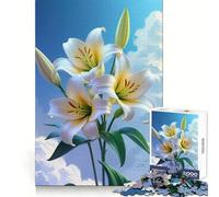 Lys Blancs sur Fond de Ciel Nuageux Puzzle de 1000 pièces pour Adolescents Activité de Concentration et de Loisirs Assemblage serré Cadeau attentionné (38x26cm)