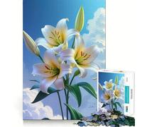 Lys Blancs sur Fond de Ciel Nuageux Puzzle de 1000 pièces pour Adolescents Jeu de mémoire Emboîtement Parfait sans espaces Activité Amusante en Famille Soirée Jeux (50x75cm)