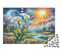 Lys Calla Carton Lys Callas Blancs avec Soleil et étoiles Puzzle Classique pour Adultes Cadeau Puzzle Relaxant 70x50cm/1000 pièces