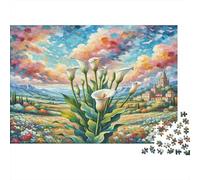 Lys Calla Papier épais Lys Callas Blancs avec château lointain Lot de Puzzles pour Seniors Entraînement cérébral Cadeau Secret de Noël 38x26cm/1000 pièces
