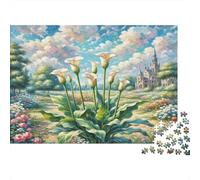 Lys Calla Papier épais Lys Callas Blancs avec Un château de Conte de fées Lot de Puzzles Jeu Familial décoratif 38x26cm/1000 pièces