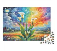 Lys Calla Papier Premium Lys Callas Blancs avec Arc-en-Ciel et Soleil Puzzle à Monter soi-même Décoratif Anti-Stress 70x50cm/1000 pièces