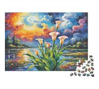 Lys Calla Papier Premium Lys Callas Roses avec Coucher de Soleil sur la rivière Puzzle à Monter soi-même Décoratif Anti-Stress 38x26cm/1000 pièces