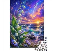 Lys Océan Coucher Puzzle, 1000 Pièces Jeu Intérieur Adulte | 38x26cm Carton, Exercice Mental, Découpe Précise, Amateurs De Puzzles, Réduction Du Stress