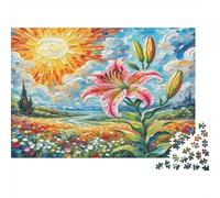 Lys Papier Lourd Lys Rose avec Soleil sur Un Champ de Fleurs Puzzle pour Seniors Cadeau Secret de Noël Relaxant 70x50cm/1000 pièces